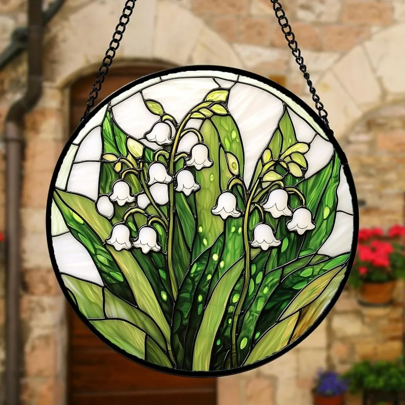 Lily of the Valley Flower Sun Catchers Window Hanging Decorations Crafts Acrylic Green Plants Pendent Balcony Garden Home Decor
