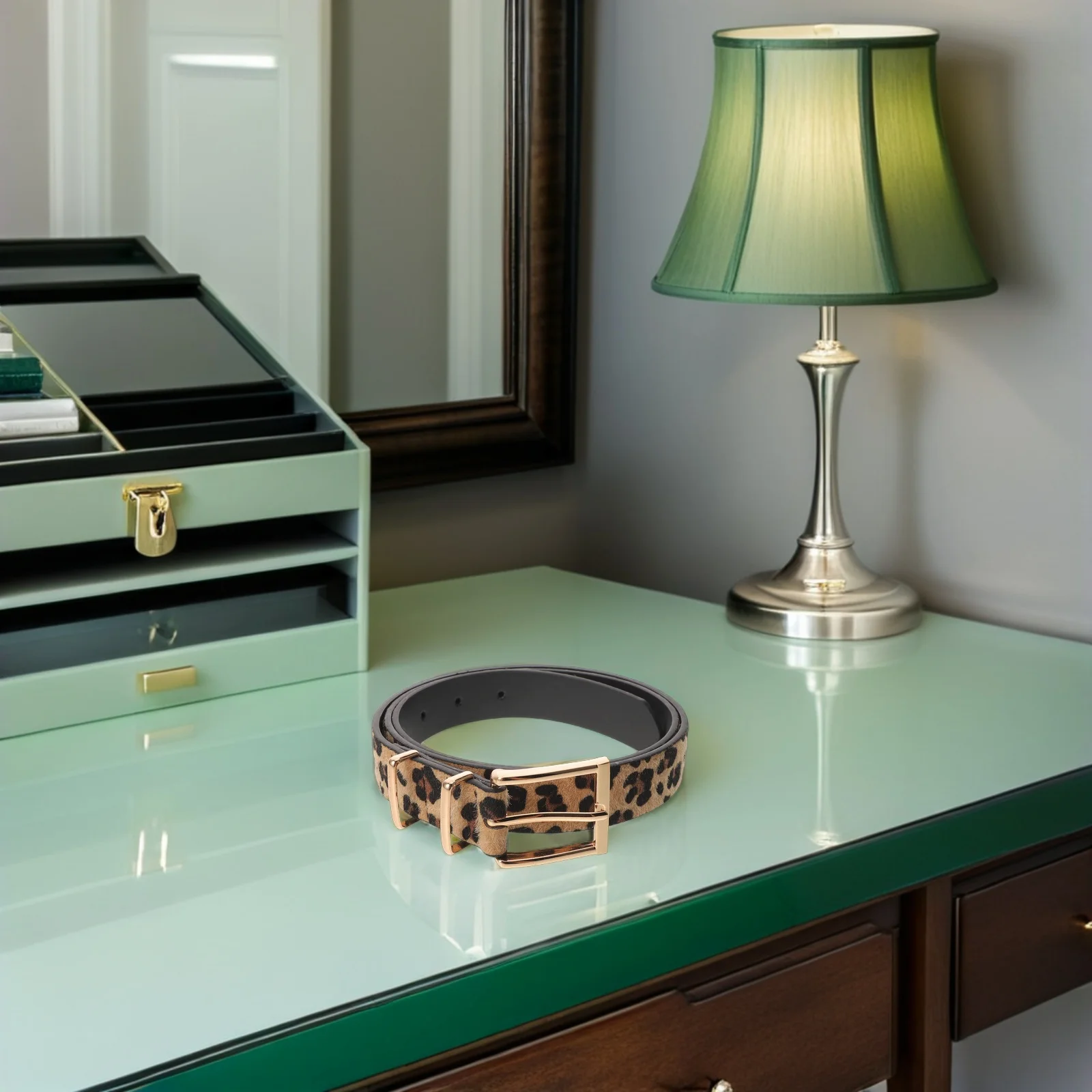 

Women Leopard Print Belt Wide Vintage Golden Buckle Stylish Casual Party Outfit Accessory Leopard Wide Belts for Women