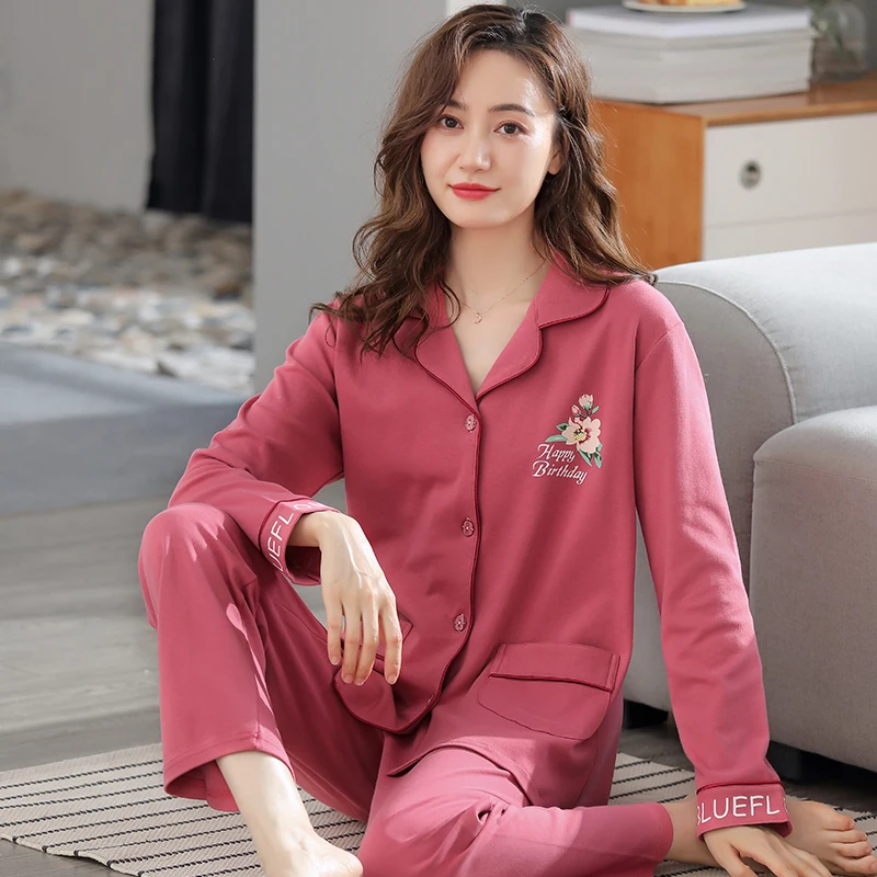 M-3XL Spring and Autumn Women's New Knit Cotton Elegant Flowers Home Clothes Casual Tracksuit Cardigan Long Sleeve Pijamas Mujer