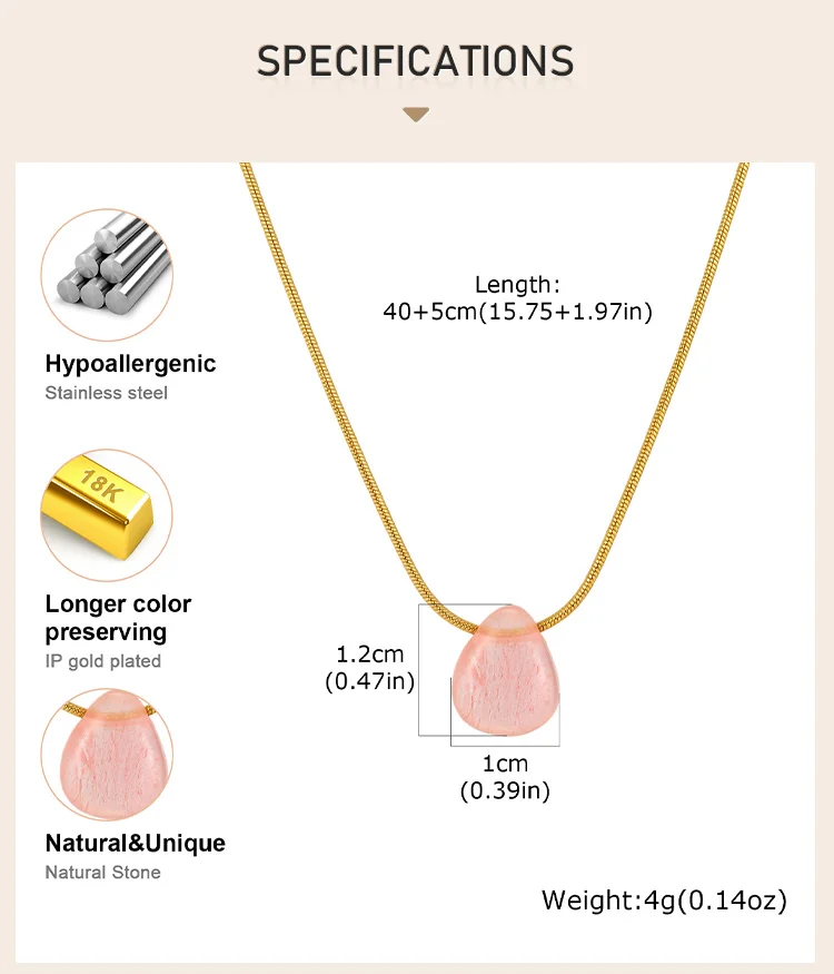 Großhandel Heilkristall-Tropfenanhänger-Halskette für Frauen, Mehrfarbige Vergoldete Edelstahl-Schlangenkette, Anlaufgeschützt – Detail 3