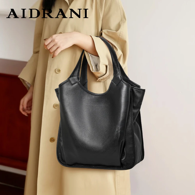 Aidrani Genuine leather shoulder bag large capacity women\'s tote bag minimalist design cowhide handbag