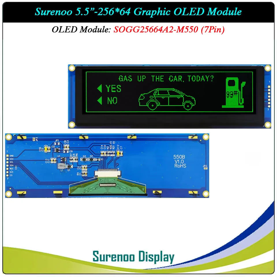 Real OLED Display, 5.5" 256*64 25664 Graphic LCD Module Display Screen LCM Screen Build-in SSD1322, 6080 8080 Parallel Seral SPI