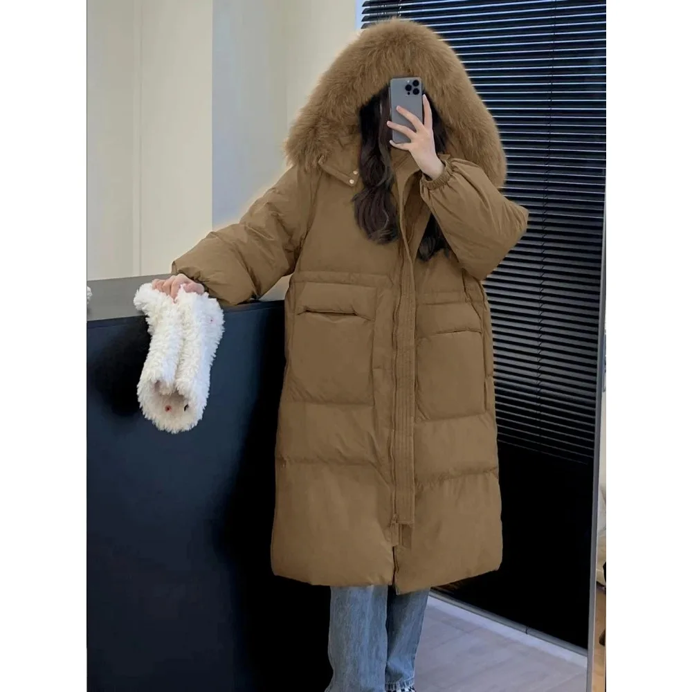 2024 echt Fuchs Pelz Kragen 90% Ente Unten Mantel Luxus Oberbekleidung Lange Puffer Mantel Warme