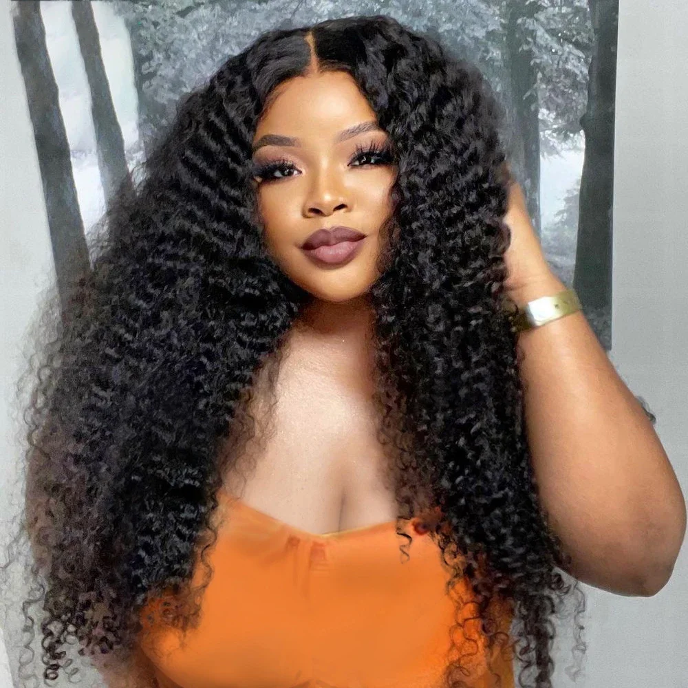 180 Density 26" Black Kinky Curly Natural PrePlucked Lace Front Wig For Black Women With Baby Hair Lace Frontal Wigs Daily Wig