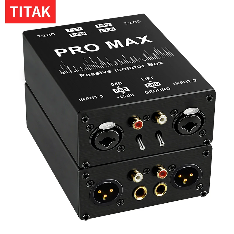 

Multi-Purpose 2Channels XLR/RCA/AUX/TS/TRS Passive Hum Eliminator Box for Audio Equipments Ground Loop Isolator Noise Filter