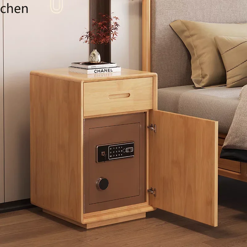ZMLsolid wood bedside table password insurance integrated locker storage chest cabinet