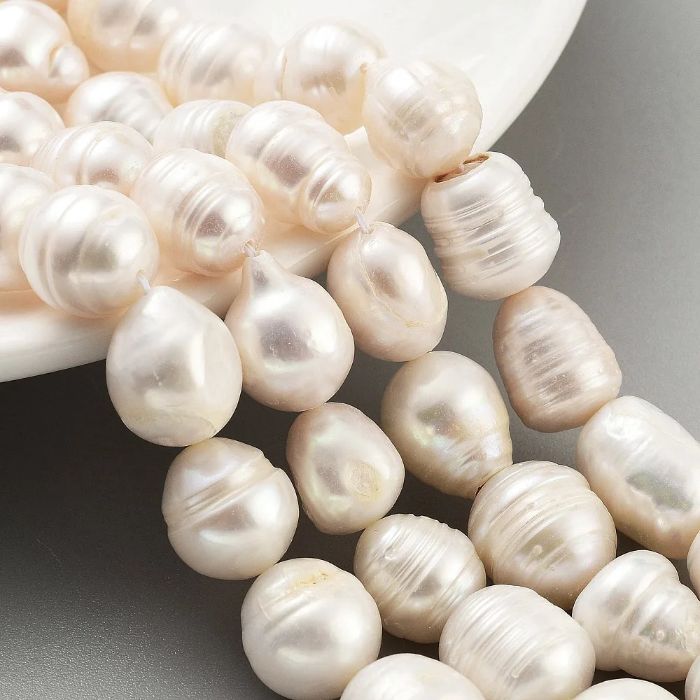 PandaHall 4Strands Natural Cultured Freshwater Pearl Beads Grade AB Rice Snow Shape 12-15mm for Necklace Jewelry Making