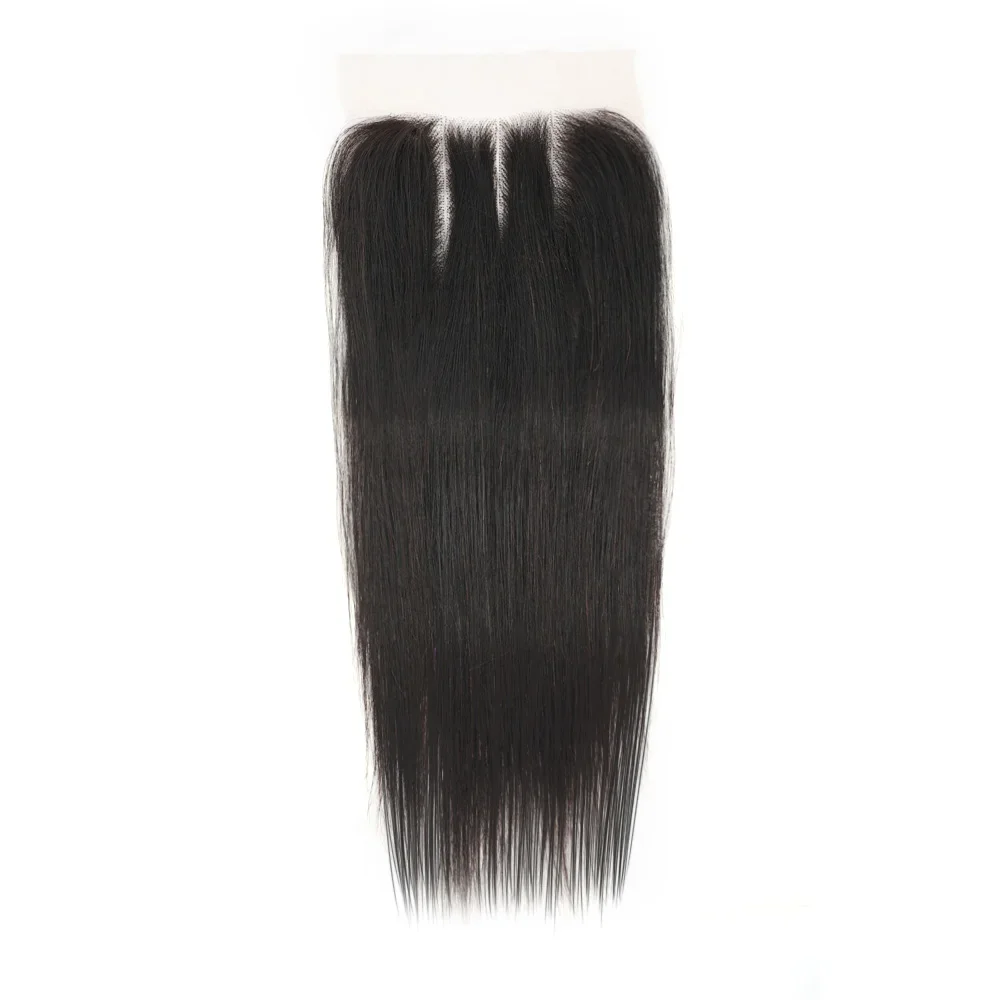 Fechamentos de cabelo humano liso com renda frontal 5x5, apenas pré-selecionado com cabelo de bebê, cabelo cru natural, amarrado à mão, fechamento de renda