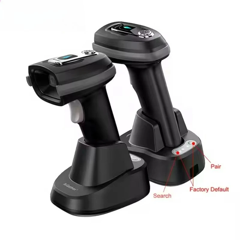 Rugged Industrial 2.4G BT Wireless Handheld 2D Qr Barcode Scanner 100m Transmission with Charge Pedestal Cordless Base