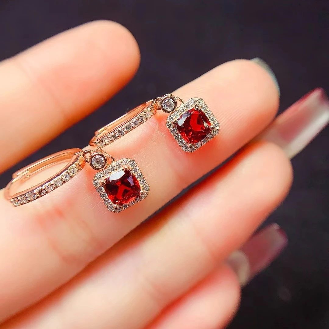 KJJEAXCMY Natural Garnet Earrings S925 silver , electroplated locking color process, high clarity Full of luster Support testing
