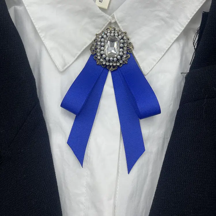 Bow Ties Brooch Women's Girls Korean British Vintage Simple College Style Shirts Accessories Bow-tie Crystal Collar Flowers Pins