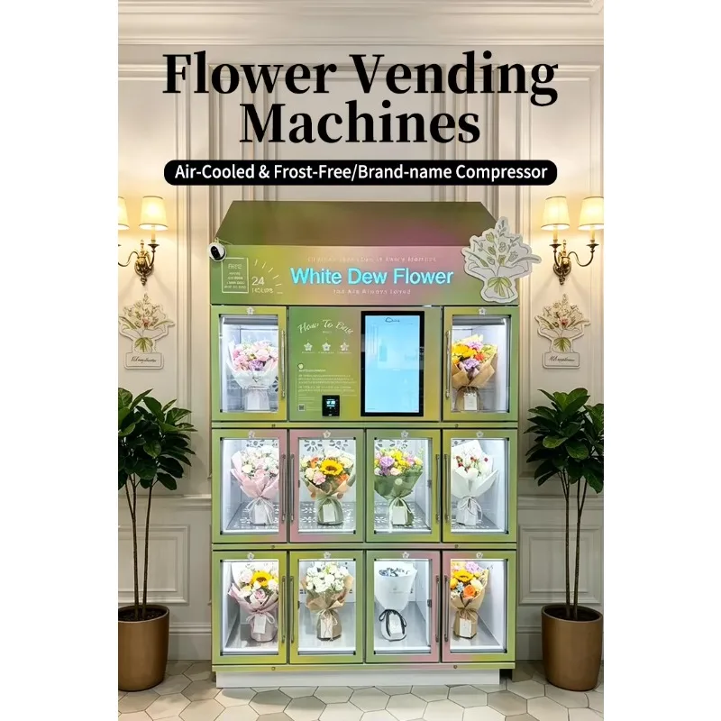 Rotating Refrigerated Bouquet Vending Machine Touchscreen Self Service Nayax Payment for Florist Mall Hotel Business Center