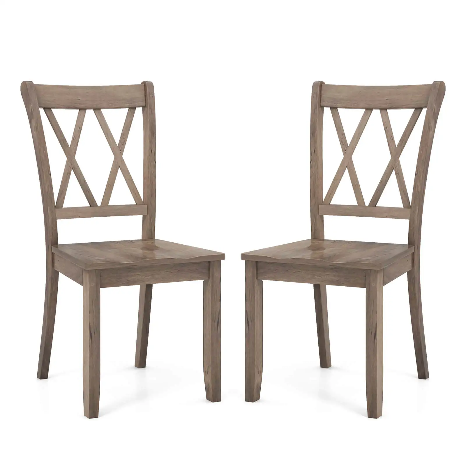 Wooden Dining Chairs Set of 2 w/Ergonomic Seat Rubber Wood Frame & High Backrest