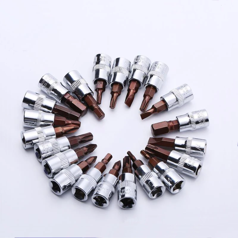 21pcs 1/4 Inch Drive Hex Torx PH PZ Slotted Bit Socket Set T25 T30 T40 H5 H8 Wrench Head Tool For Ratchet Screwdriver Bit Kit