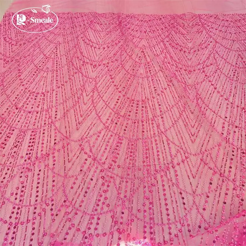 Rose Red Perlen Pailletten Streifen Hochzeitskleid Spitzenstoff, funkelnd und glänzend, DIY Nähen Kleidung Dekoration RS24437 – Detail 6