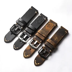 High-end Italian Cowhide Leather Strap for Huawei GT 3 4 Samsung Watch Strap 20MM 22MM, Vintage Men's Bracelet, Brown Black Vint