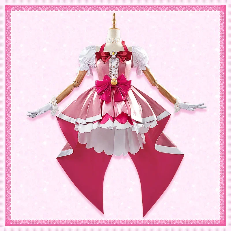 Go! Princess Pretty Cure Cure Flora Cosplay Costume Lovely Girl Pink Dress Uniform  Halloween Party Role Play Outfit