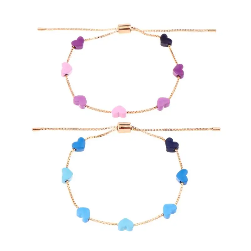 Bracelet dégradé de cœur coloré pour enfants, chaîne de poignet à la mode pour filles, accessoires de bijoux de fête, nouveau cadeau 2025