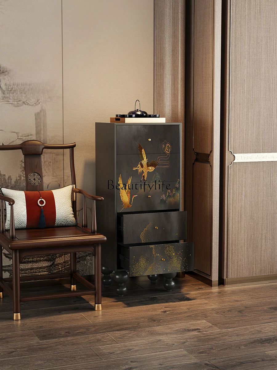 New Chinese-style chest of drawers Customized solid wood storage against the wall Drawer entrance decorative cabinet