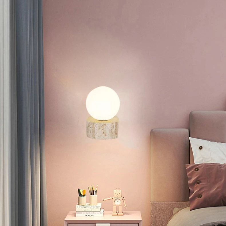 Mini LED Wall Light White Glass G9 Bulb Natural Stone