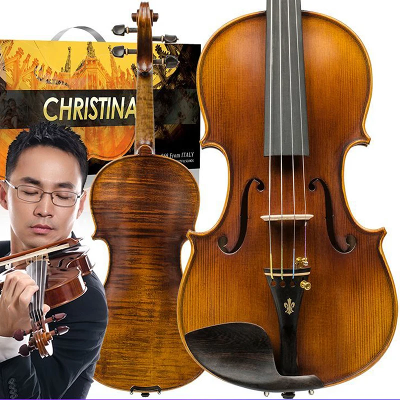 brand new CHRISTINA V07b Handcrafted Violin Retro Dark 4/4 3/4 size European Spruce Top Flame Maple Back Ebony Fittings