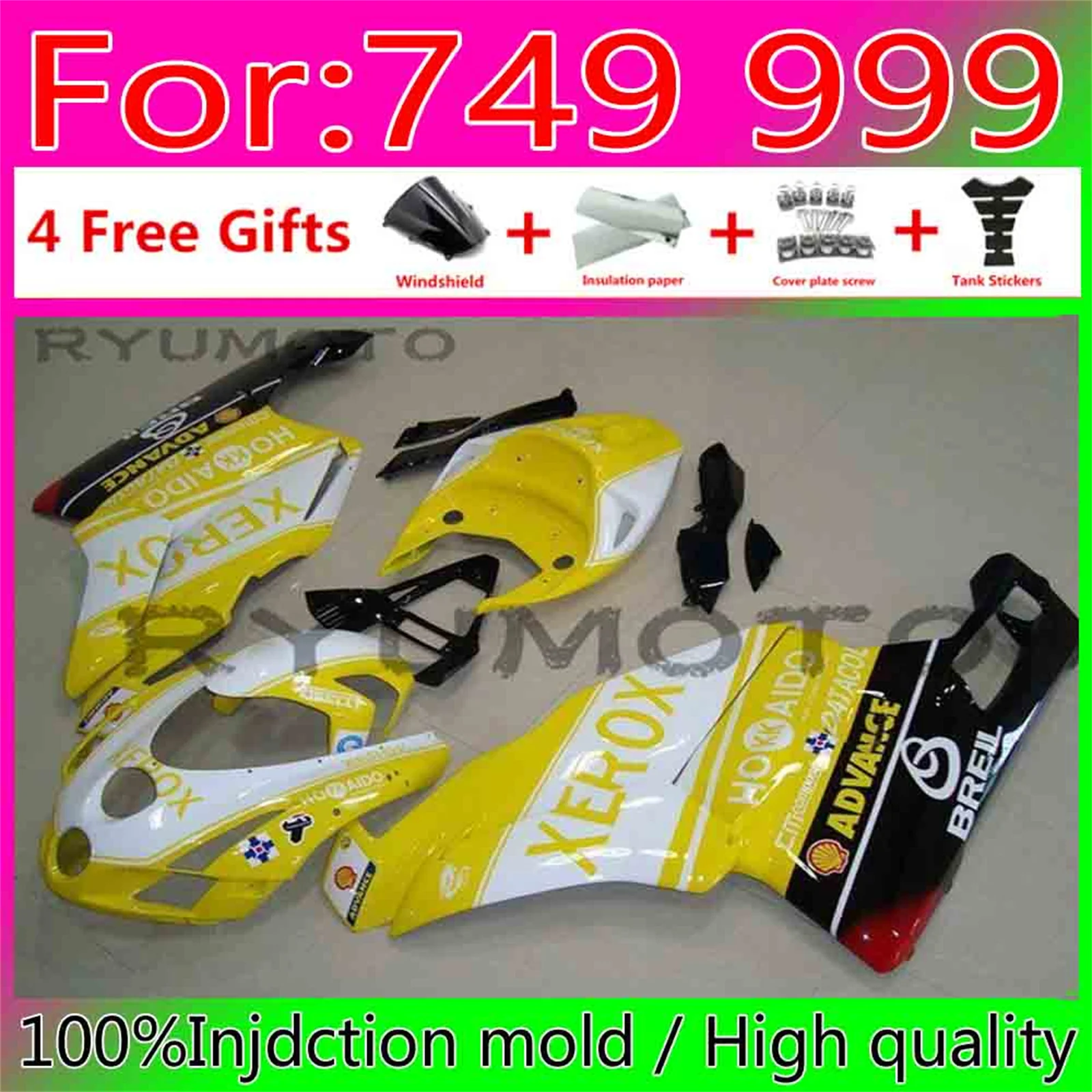 New ABS Motorcycle Injection Mold Fairing Kit Fit For Ducati 749 999 03 04 05 2003 2004 2005 06 Bodywork Fairings yellow