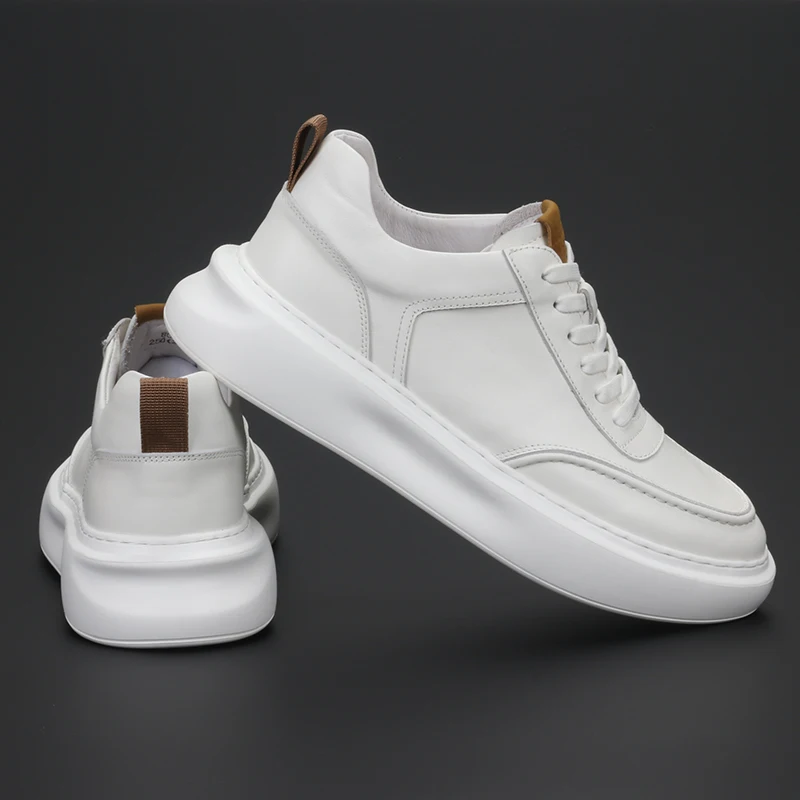 New white shoes leather low top tide shoes fashion cowhide breathable casual simple 100 take board shoes men