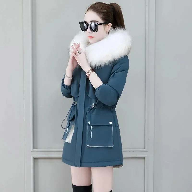 2023 New Winter Coat Women Parka Fashion Long Coats Hoodie Parkas Fur Neckline Warm Chiffon Apron Student Jacket Outerwear