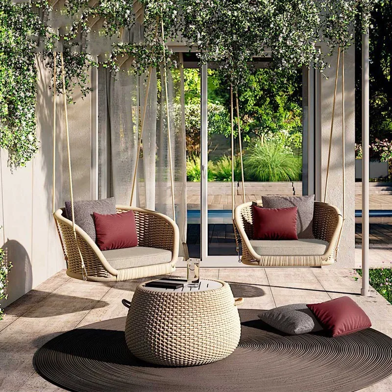 

Nordic outdoor swing courtyard swing Internet celebrity garden swing chair hanging chair outdoor double rattan hammock