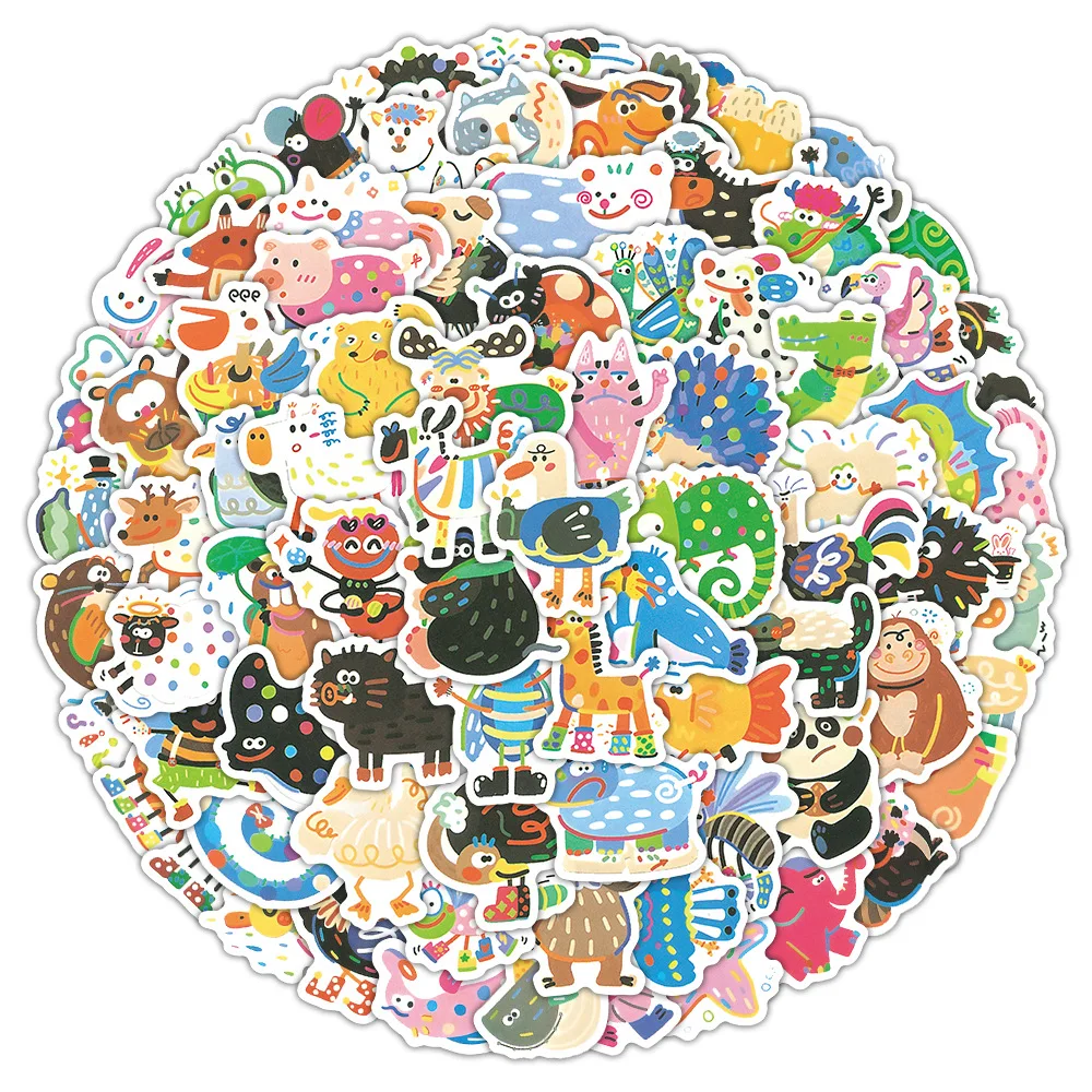 6 large sheets, 100 stickers, non-repeating dopamine little animal doodle stickers, kids' toy, journal decoration stickers
