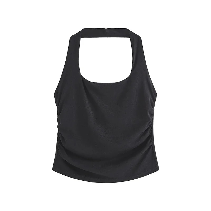 Top corto da ragazza piccante a vita alta estivo da donna con canotta con collo appeso