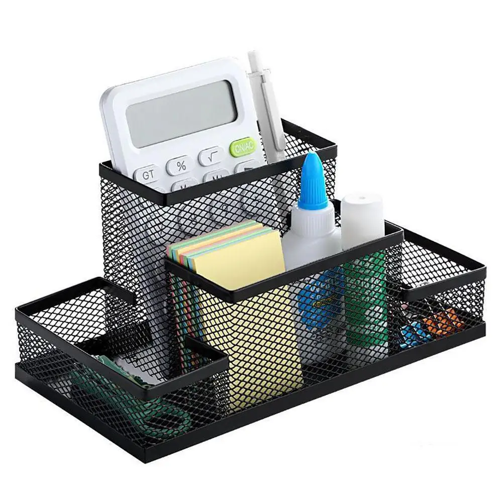 Mesh Desk Organizer Desktop Pen Holder 4 Compartments Metal Stationary Organizer Desk Caddy For Office Home