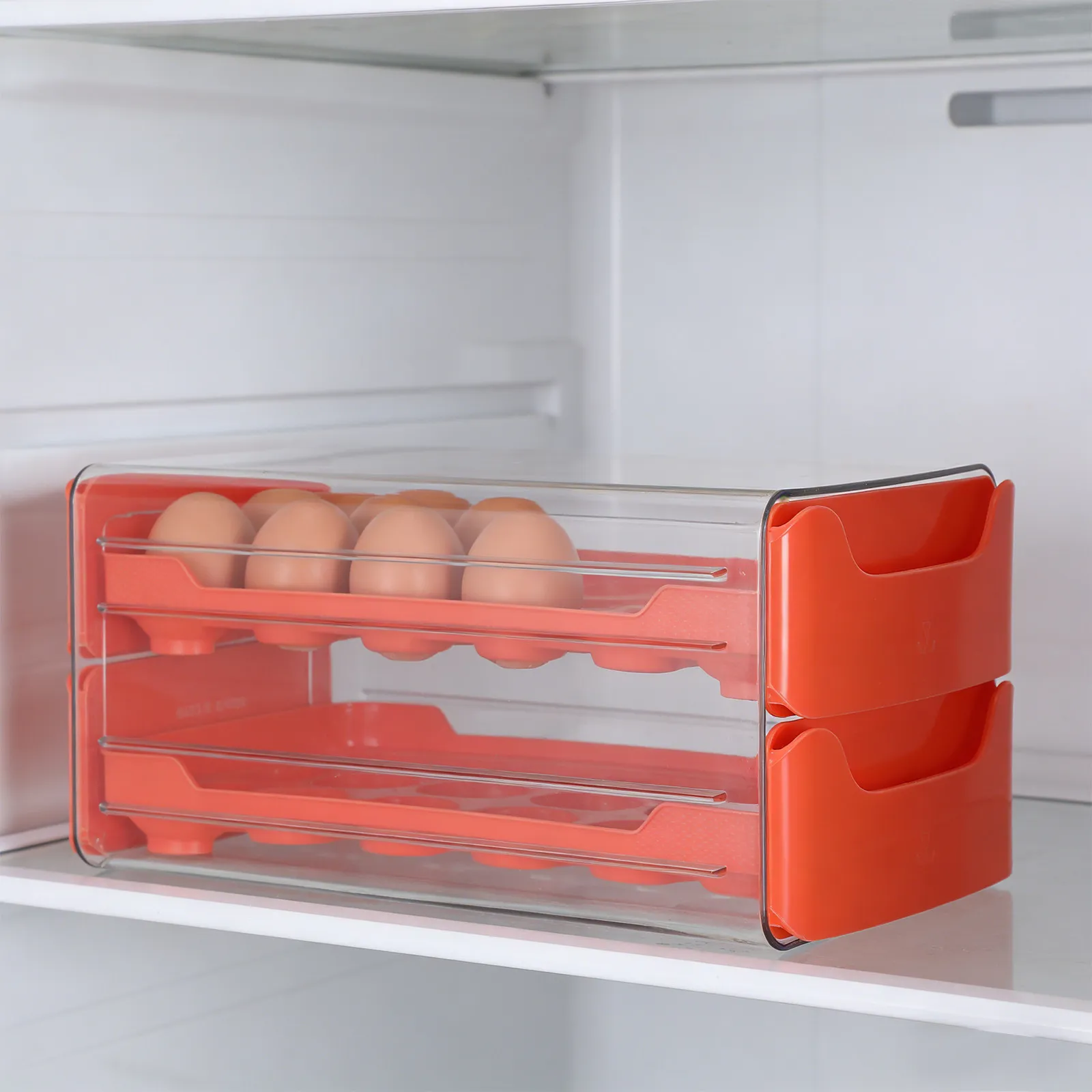 Egg Holder for Fridge 36 Egg Organizer Drawer Tray 2 Tier Stackable Plastic Space Saving Refrigerator Storage