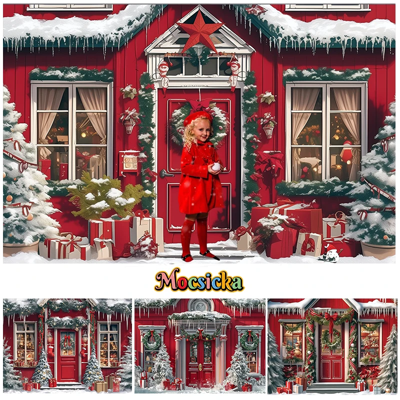 

Mocsicka Country Christmas Store Backdrops Kids Child Photography Props Adult Family Photo Snowy Streets Backgrounds