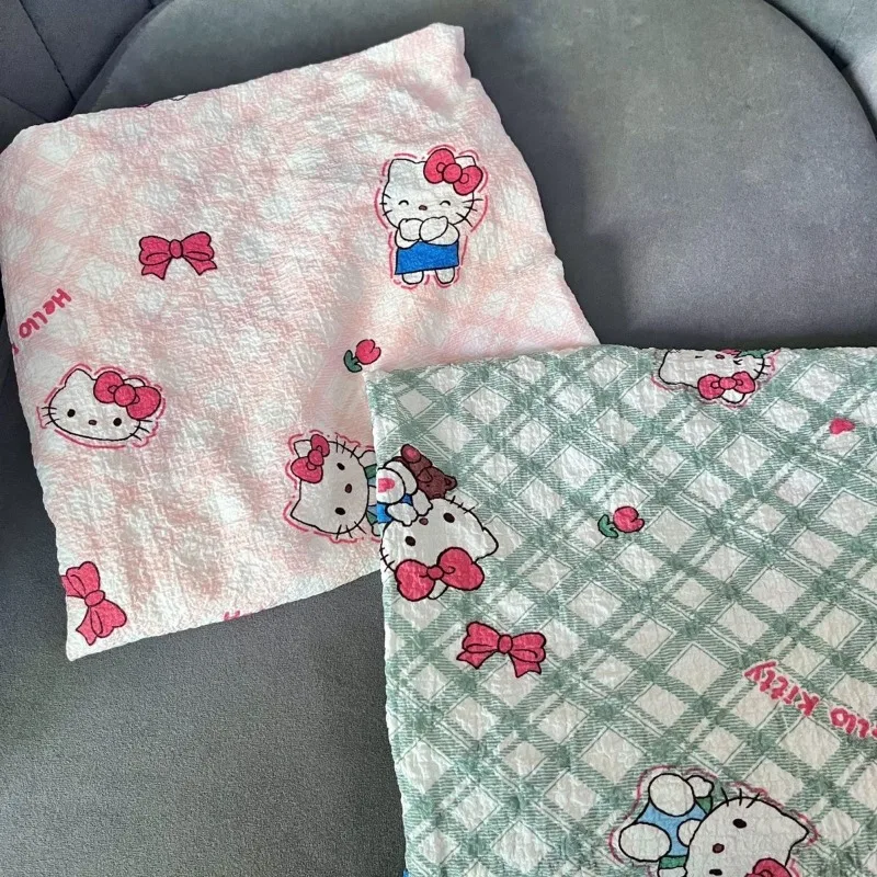 Cute Sanrio HelloKitty verão calças para meninas, padrão dos desenhos animados, xadrez casual shorts soltos, calças de pijama, pode ser usado fora