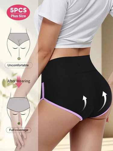 Imagen 2 del producto [Paquete de 5 controles de barriga de talla grande] Paquete de 5 bragas MIOTAN de talla grande para mujer, ropa interior elegante de cintura media, cómoda barriga Cont