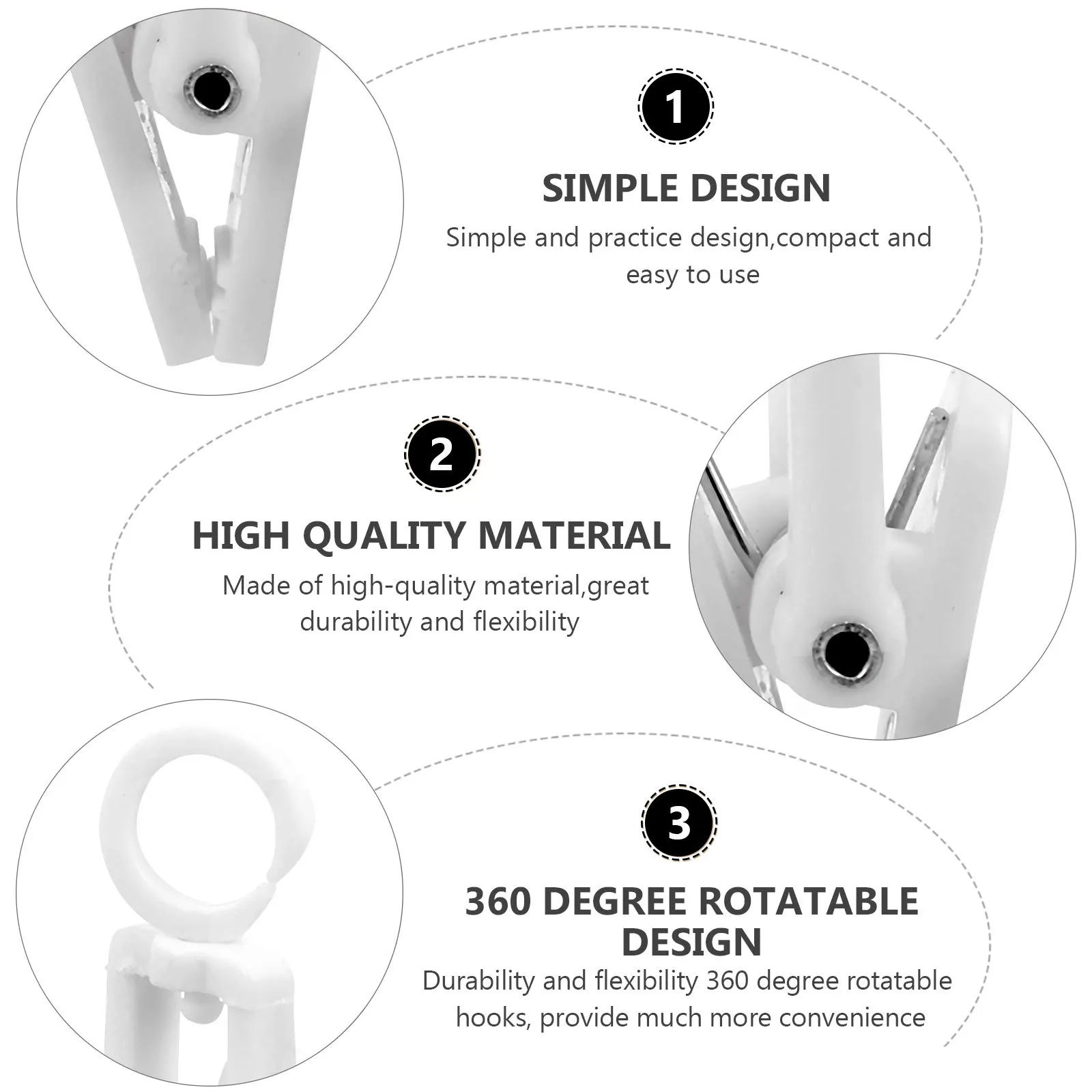 

50Pcs Swim Cap Clips Plastic Hooks 360 Degree Rotatable Design Multi Purpose for Home Office Garden Swivel Hanging Clips