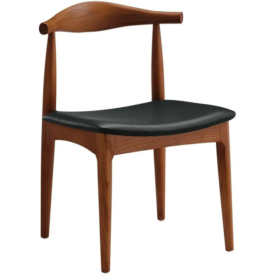 

Wood Dining Chair, Mid Century Dining Chair, Upholstered PU Leather Chair with Wide Curved Backrest, Chair for Dining Room, Kitc