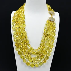 GG 5 Rows Natural Yellow Quartz Crystal Freeform Shape Real Stone Necklace Handmade Lady Jewelry Gifts