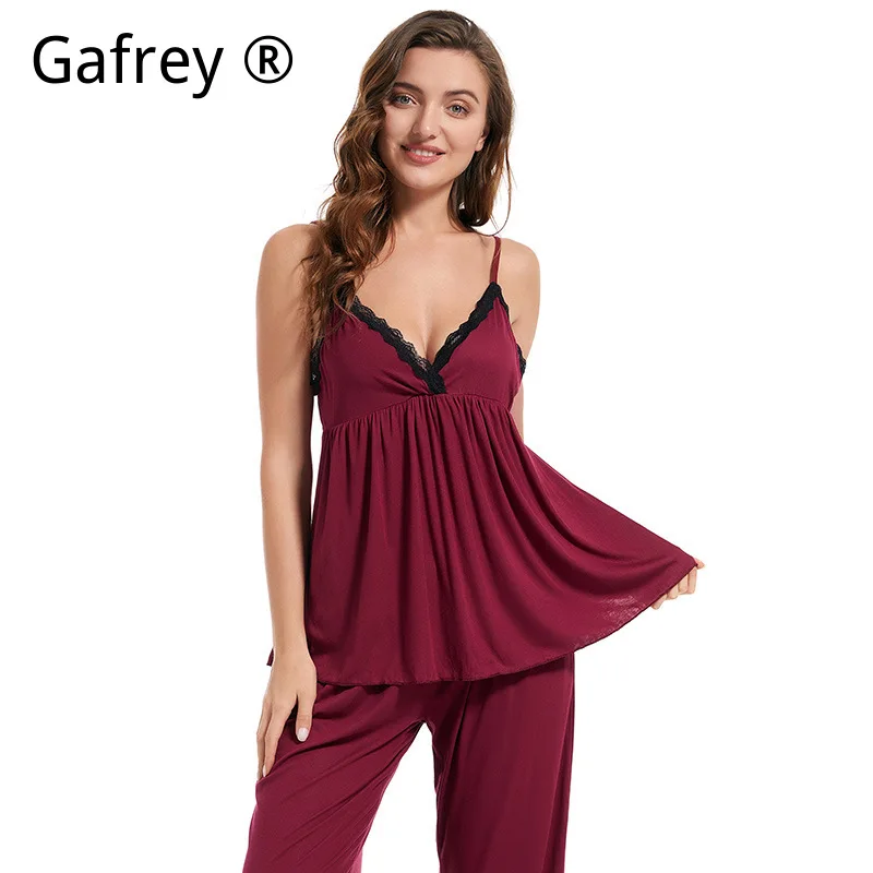 

Женский пижамный комплект из модала больших размеров XXL XL, однотонный, с кружевной майкой и брюками 3/4, 2 предмета, мягкая домашняя одежда для женщин