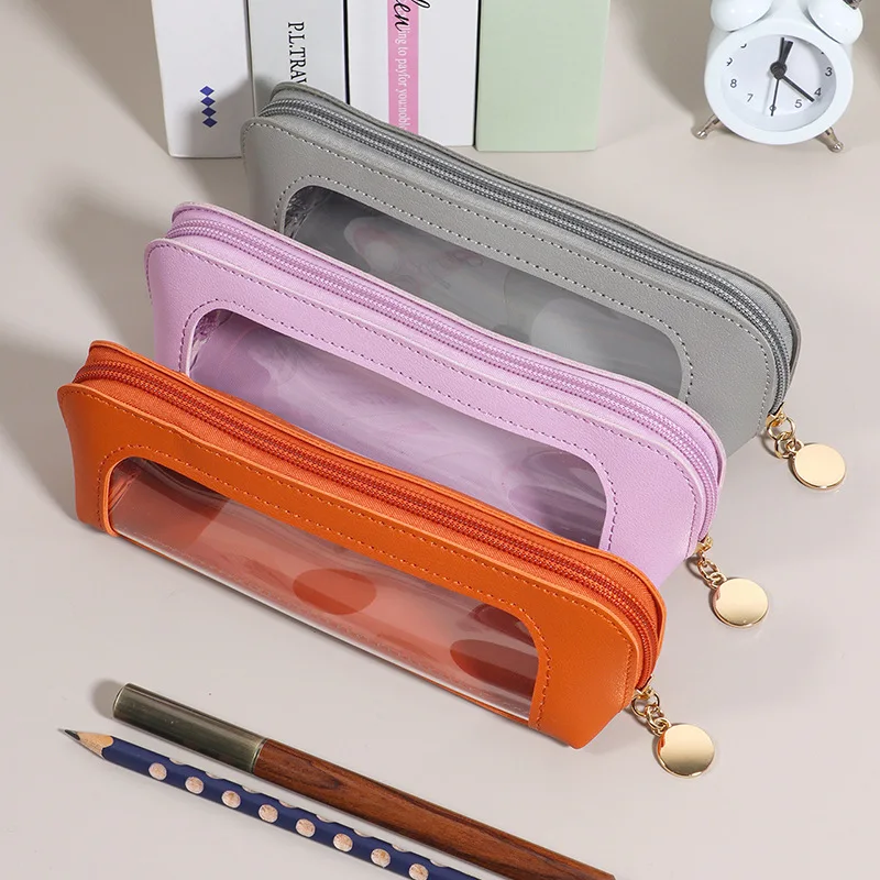 

Clear Pencil Case Holder Transparent PVC Windowed Stationery Bag Student Large Capacity Stationery Storage Pouch Back To School