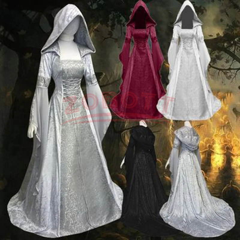 

Renaissance Medevial Dress For' Women Halloween Carnival Cosplay Costumes Witch Dresses Long Sleeves with Hat New Hot Fashion