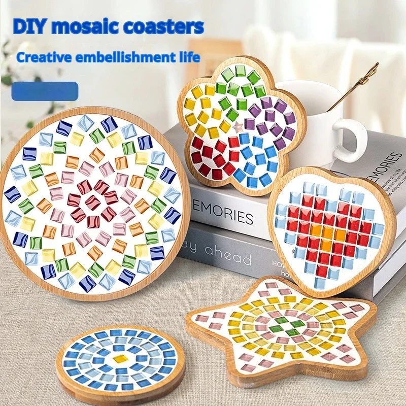 Wooden Round Cup Coaster Mosaic Flower Heart Square Coaster Cup Mat Placemat Mosaic Tableware Mat Handmade Making DIY Craft Tool