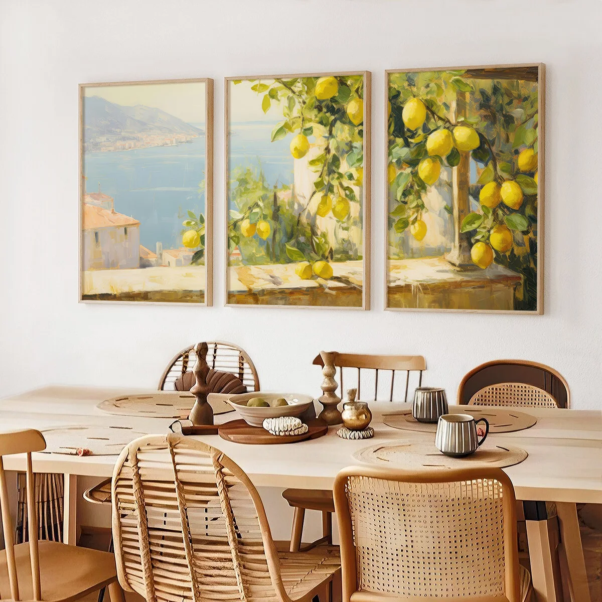 3PCS  Frameless,3pcs/Set Retro Rural Mural Prints, Italian Landscape Lemon Tree Canvas Posters, Dining Room, Living Room and Hom