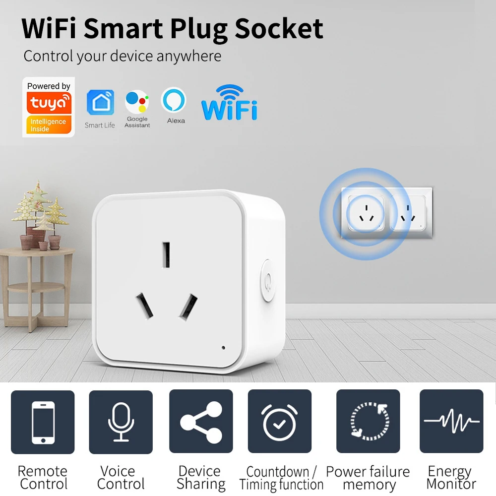 Tuya Smart Socket AU Plug Adapter WiFi Outlet Wireless Control Timing Power Monitoring Function Support Aleax