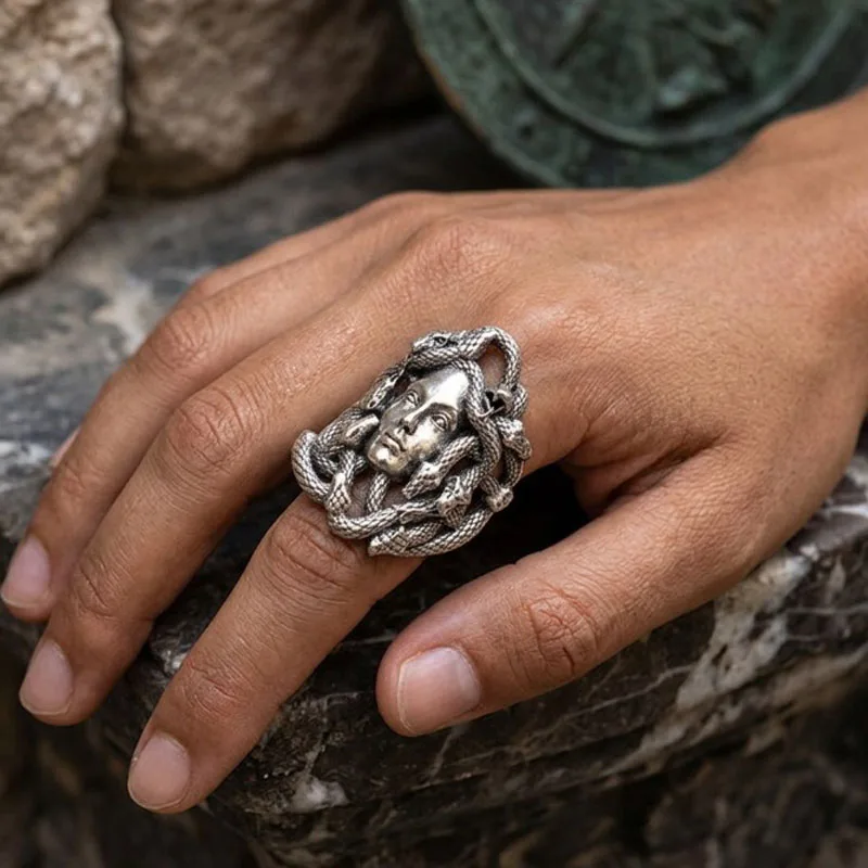 Buy 4 Get 1 Free 10.4g Serpent hair coils around a composed face forging the petrifying legend into a language of guardianship
