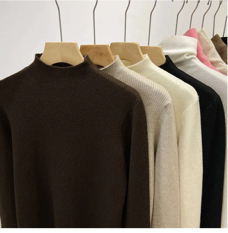 Roll kragen pullover Winter pullover Frauen elegant verdicken Samt gefüttert warm Sueter gestrickt Pullover schlanke Tops Jersey Strick pullover neu – Detail 6