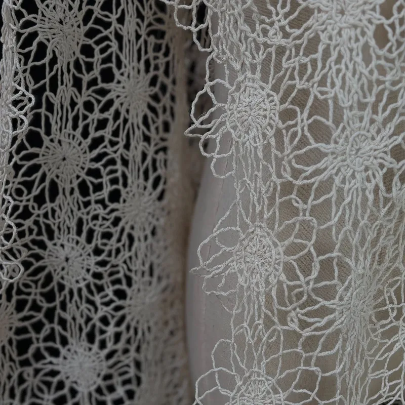 Full Cotton Natural Color Lace Fabric Hollow Out 3D Big Mesh Woven Net Cloth for Garment Design DIY Sewing Accessories Set