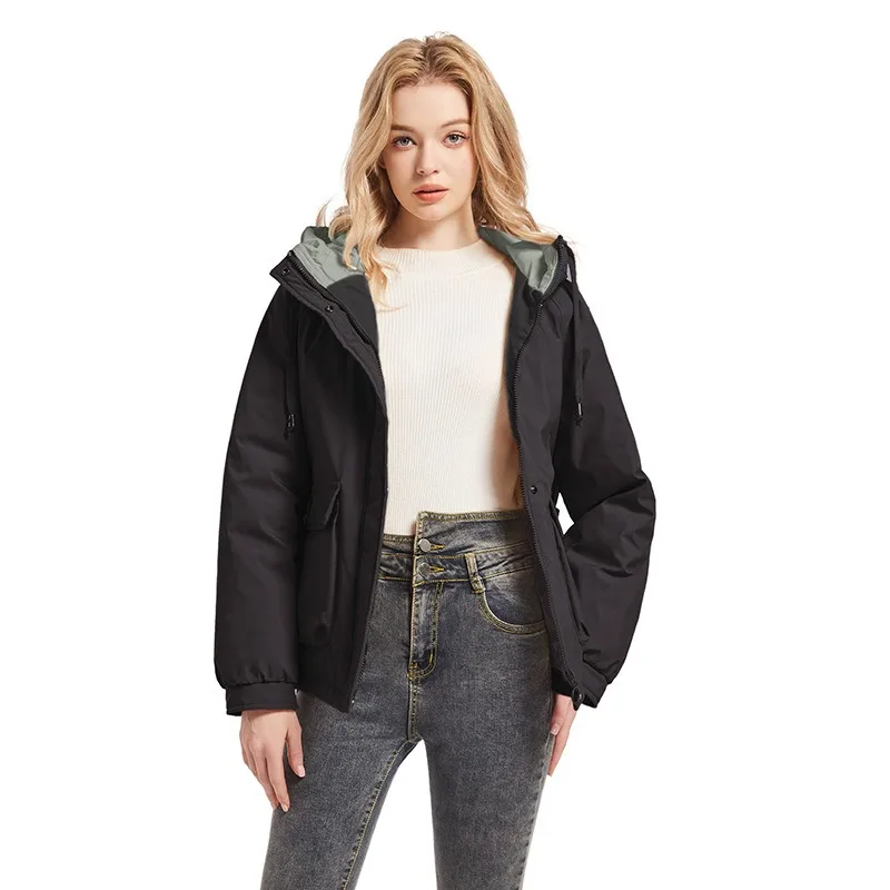 

Новая черная куртка средней длины со шляпой, теплая пуховая куртка на хлопковой подкладке для женщин осень-зима, модная, удобная и теплая