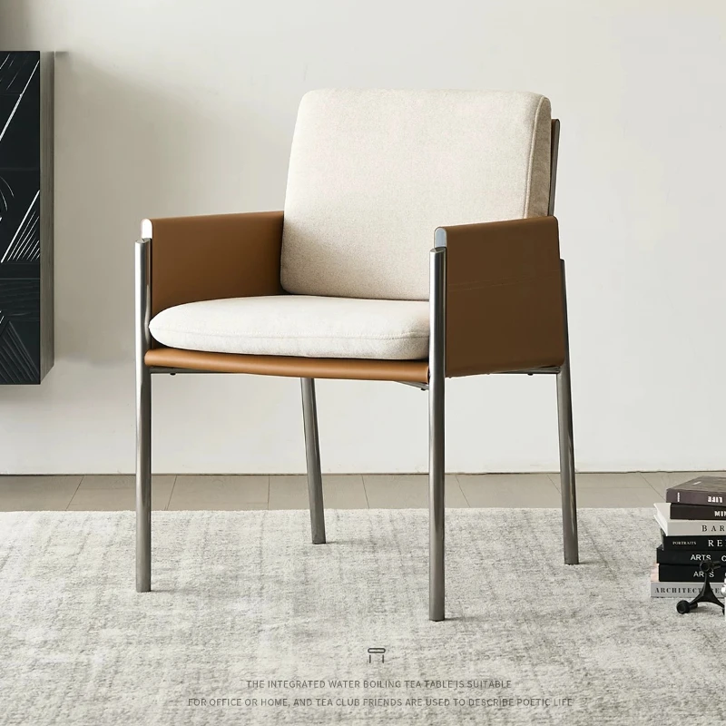 

Italian Minimalist Dining Chair Soft Bag Backrest Chair Household High-end Saddle Leather Armchair Designer